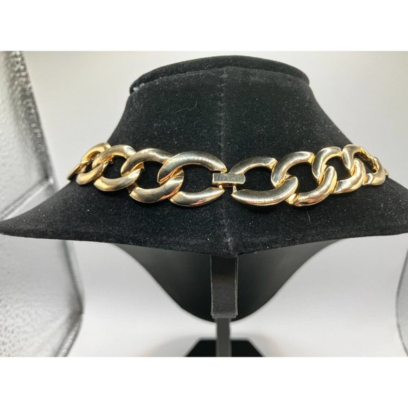 Necklace Vintage Cuban Link Metal Wide Winter Fall Bib Choker Gold-Tone 18" - Picture 6 of 7